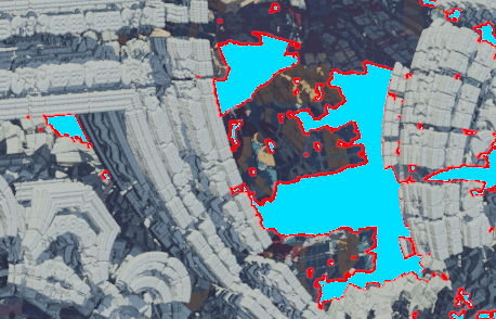 Z-buffer boundaries colored in red.